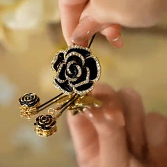 14K Gold-Plated Adjustable Rose Sweater Chain Necklace worn to showcase its length and pendant detail