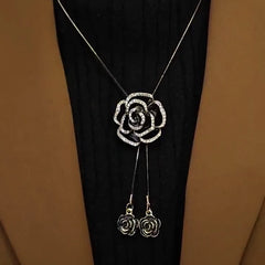 14K Gold-Plated Adjustable Rose Sweater Chain Necklace - beautiful gold rose necklace