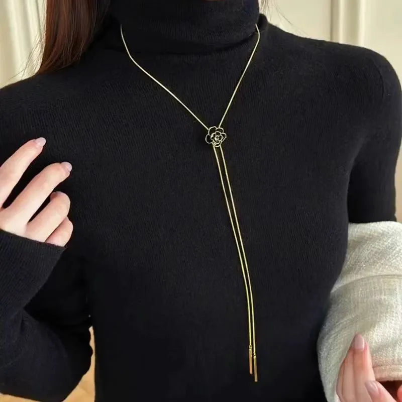 14K Gold-Plated Adjustable Rose Tassel Necklaces - beautiful gold rose necklace