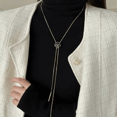 14K Gold-Plated Adjustable Rose Tassel Necklaces worn to showcase its length and pendant detail