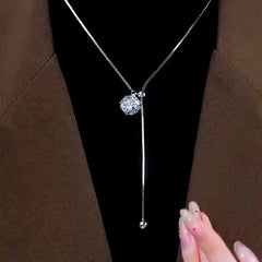 14K Gold-Plated Adjustable Zircon And Diamond Necklace worn to showcase its length and pendant detail