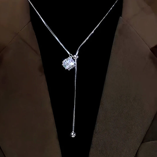 14K Gold-Plated Adjustable Zircon And Diamond Necklace - beautiful silver solitaire necklace