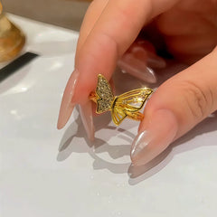 14K Gold-Plated Adjustable Zircon Butterfly Rings worn on the hand to show its beautiful fit and design