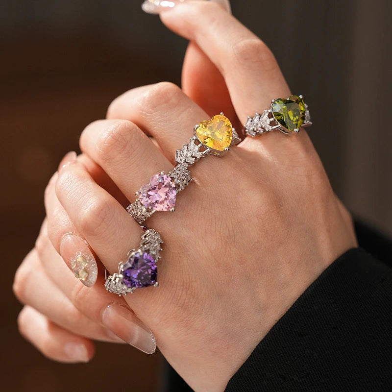 14K Gold-Plated Adjustable Zircon Diamond Heart Rings - stunning gold heart ring