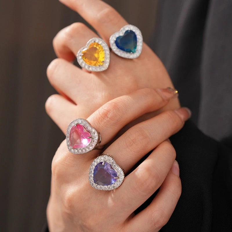 14K Gold-Plated Adjustable Zircon Diamond Heart Rings - stunning gold heart ring