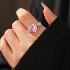 Top-down view of the sparkling 14K Gold-Plated Adjustable Zircon Diamond Heart Rings