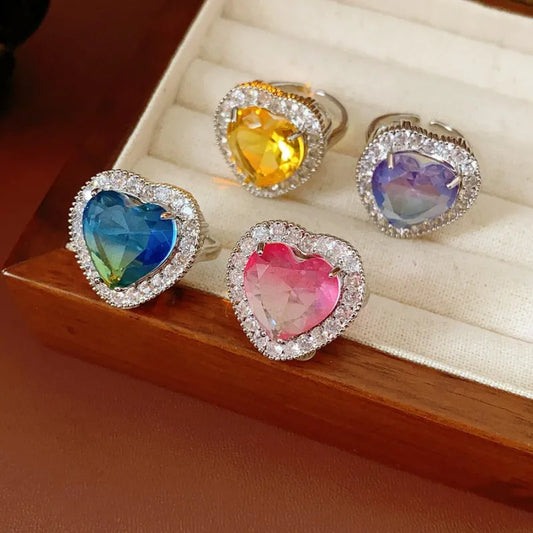 14K Gold-Plated Adjustable Zircon Diamond Heart Rings worn on the hand to show its beautiful fit and design