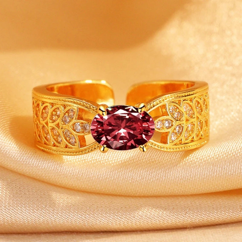 14K Gold-Plated Adjustable Zircon Diamond Rings - stunning gold solitaire ring