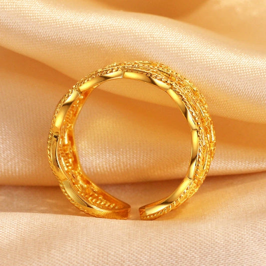 14K Gold-Plated Adjustable Zircon Diamond Wide Rrings worn on the hand to show its beautiful fit and design