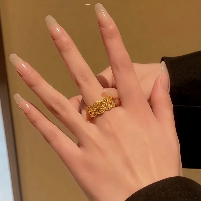 Top-down view of the sparkling 14K Gold-Plated Adjustable Zircon Diamond Wide Rrings