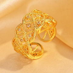 14K Gold-Plated Adjustable Zircon Diamond Wide Rrings - stunning gold statement ring