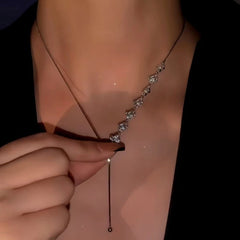 14K Gold-Plated Adjustable Zircon Four-Leaf Necklace worn to showcase its length and pendant detail