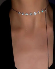 Detailed view of the 14K Gold-Plated Adjustable Zircon Four-Leaf Necklace chain and pendant