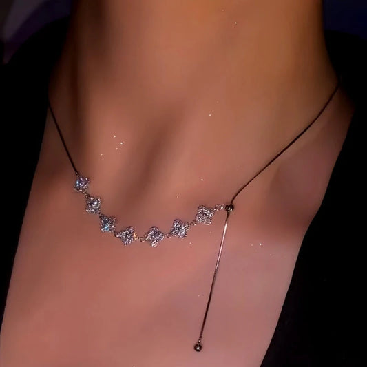 14K Gold-Plated Adjustable Zircon Four-Leaf Necklace - beautiful silver clover necklace