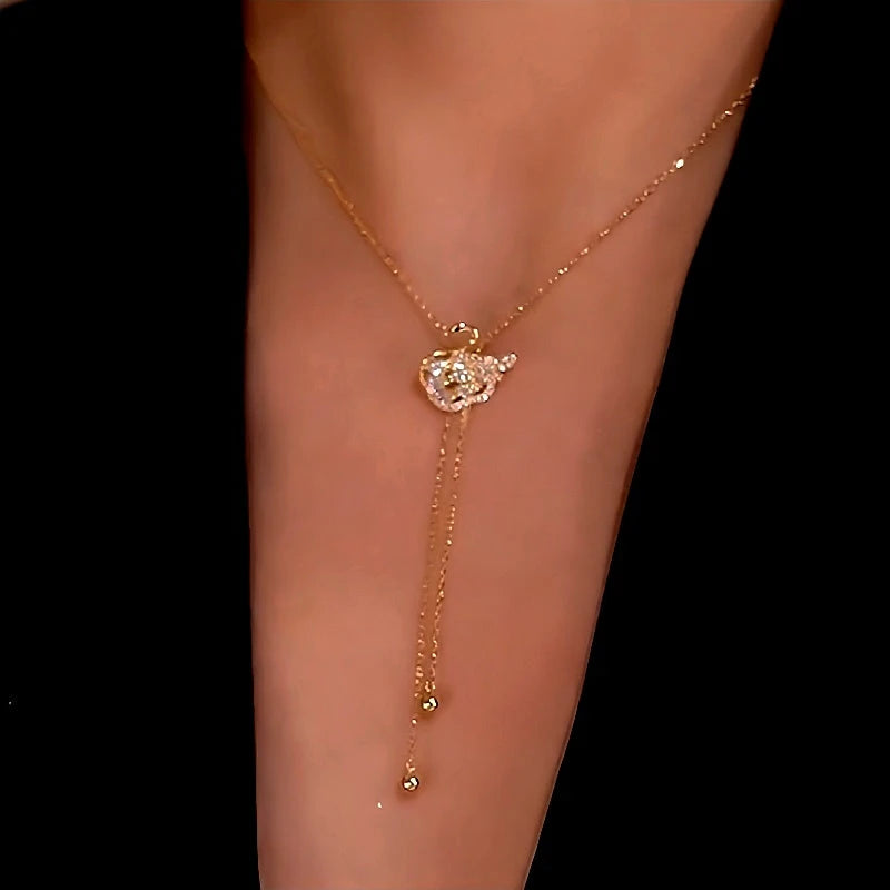 14K Gold-Plated Adjustable Zircon Swan Necklace - beautiful gold swan necklace