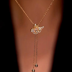 14K Gold-Plated Adjustable Zircon Swan Necklace worn to showcase its length and pendant detail