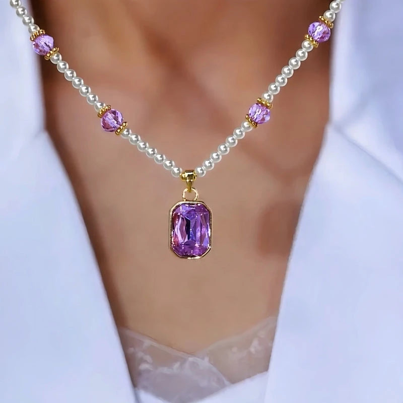 14K Gold-Plated Amethyst Bead Purple Diamond Necklace - beautiful amethyst bead necklace