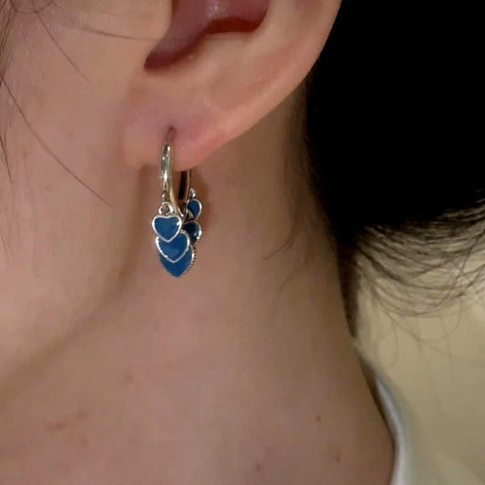 14K Gold-Plated And Sterling Silver Blue Heart Tassel Earrings - elegant silver tassel earrings