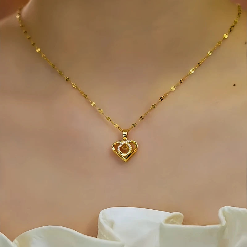 14K Gold-Plated Angel Heart Necklace - beautiful gold heart necklace