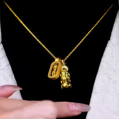 18K Gold-Plated Asian Style Necklace worn to showcase its length and pendant detail