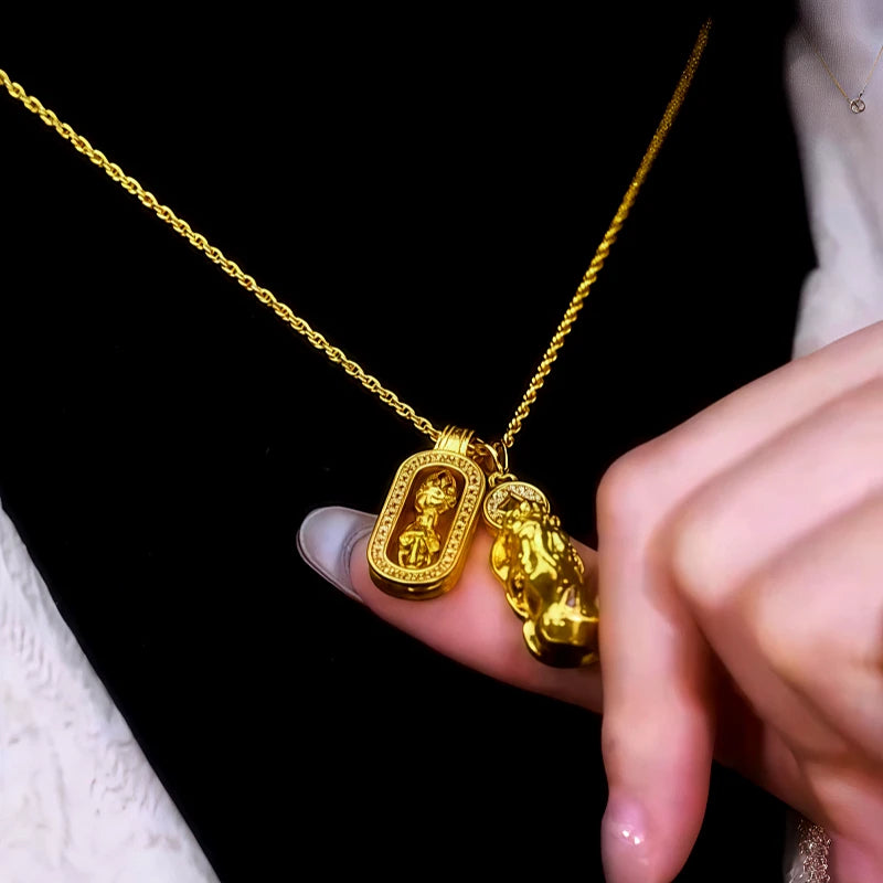 Detailed view of the 18K Gold-Plated Asian Style Necklace chain and pendant