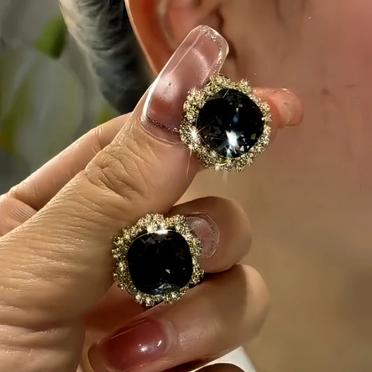 14K Gold-Plated Balck Crystal Stud Earrings - elegant gold stud earrings