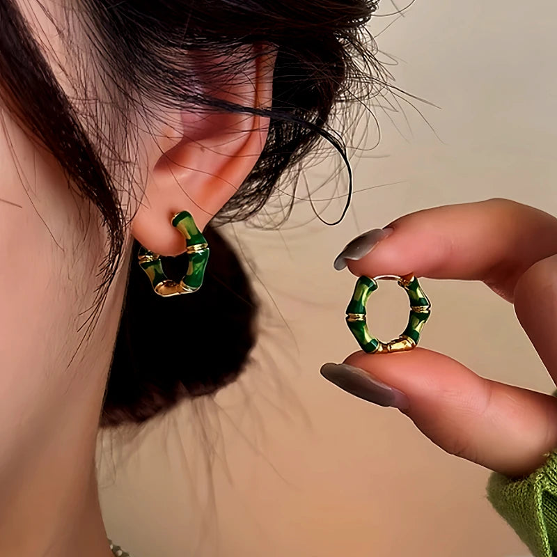 14K Gold-Plated Bamboo Hoop Earrings - elegant gold bamboo earrings