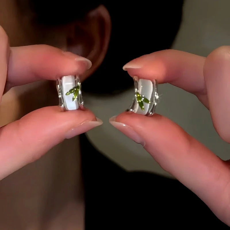 14K Gold-Plated Bamboo Leaf Cat's Eye Earrings - elegant gold leaf earrings