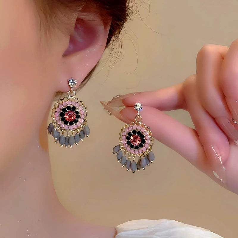 14K Gold-Plated Beaded Tassel Earrings - elegant silver tassel earrings