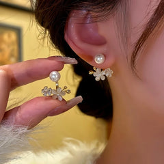 14K Gold-Plated Beads Zircon Cat's Eye Flower Jacket Earrings - elegant gold flower earrings