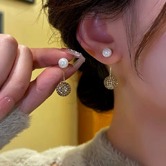 14K Gold-Plated Beads Zircon Diamond Ball Earrings - elegant gold drop earrings