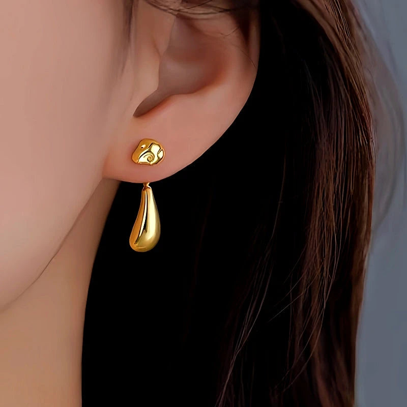 14K Gold-Plated Bean Drop Earrings - elegant gold drop earrings