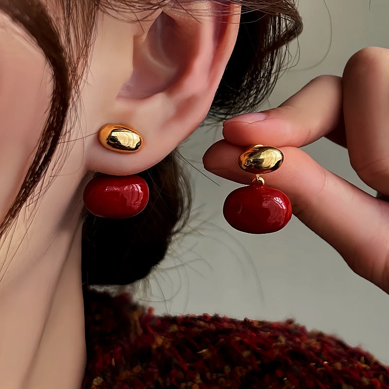 14K Gold-Plated Bean Earrings - elegant red drop earrings