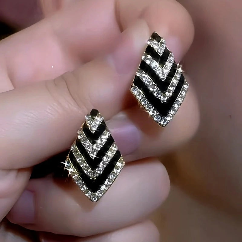 14K Gold-Plated Black And White Diamond Earrings - elegant gold drop earrings