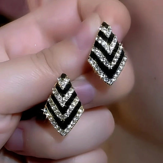 14K Gold-Plated Black And White Diamond Earrings - elegant gold drop earrings