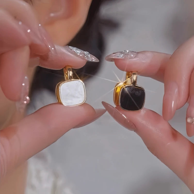 14K Gold-Plated Black And White Double-Sided Earrings - elegant gold drop earrings