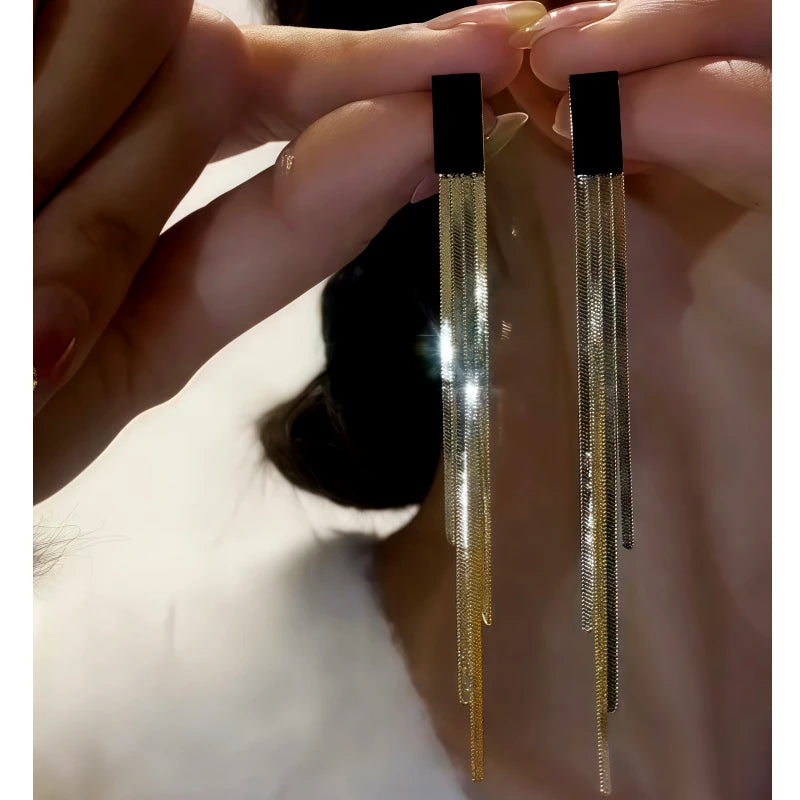 14K Gold-Plated Black Jade Tassel Earrings - elegant Black Jade Earrings