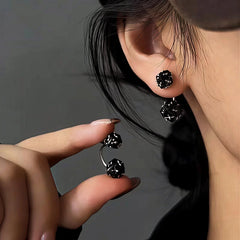 14K Gold-Plated Black Zircon Ball Earrings - elegant Black Zircon Earrings
