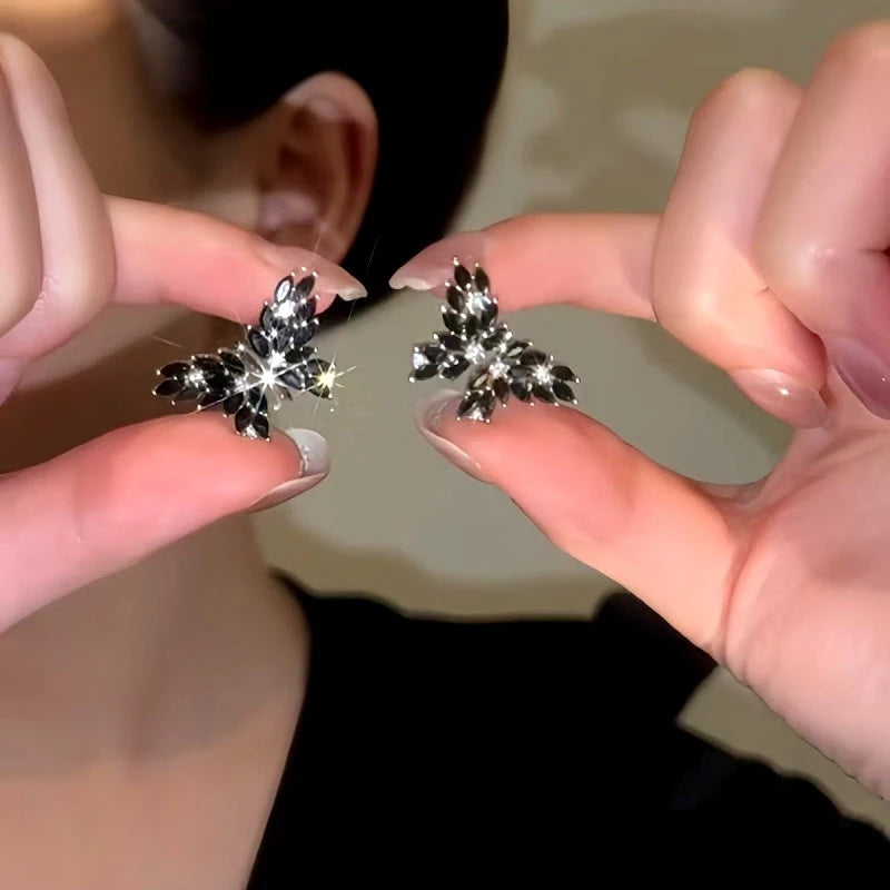 14K Gold-Plated Black Zircon Butterfly Earrings - elegant Zircon Butterfly Earrings