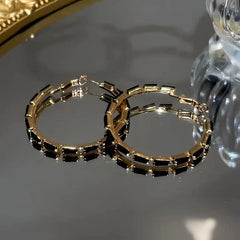 14K Gold-Plated Black Zircon Hoop Earrings - elegant Black Hoop Earrings