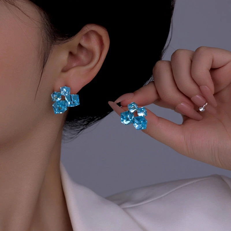 14K Gold-Plated Blue Crystal Stud Earrings - elegant Blue Crystal Studs