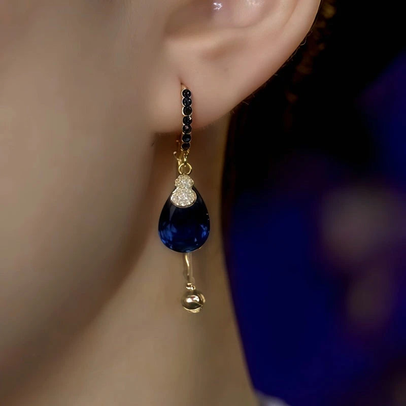 14K Gold-Plated Blue Diamond Water Drop Earrings - elegant Water Drop Earrings
