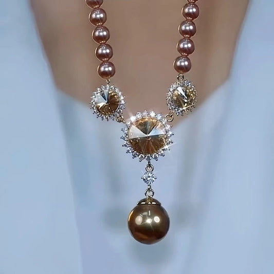 14K Gold-Plated Brown Crystal Sunflower Beaded Necklace - beautiful Sunflower Necklace