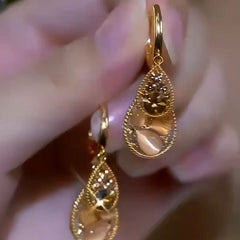 14K Gold-Plated Brown Crystal Water Drop Earrings - elegant Brown Water Drop Earrings