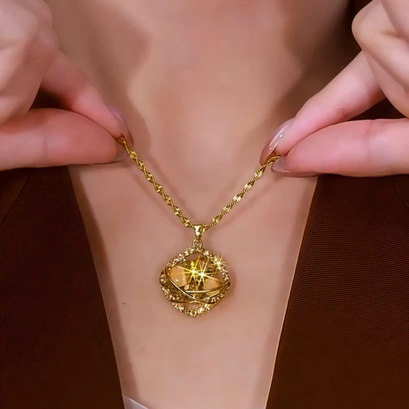 14K Gold-Plated Brown Diamond Cat's Eye Stone Pendant Necklace - beautiful Pendant Necklace