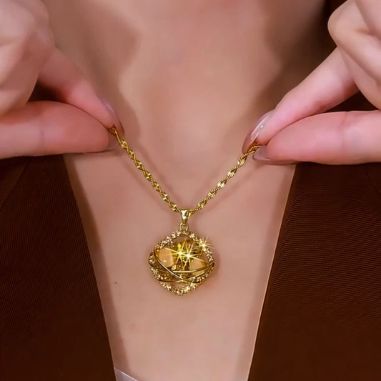 14K Gold-Plated Brown Diamond Cat's Eye Stone Pendant Necklace - beautiful Pendant Necklace