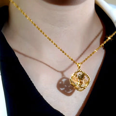 14K Gold-Plated Brown Diamond Cat's Eye Stone Pendant Necklace - beautiful Pendant Necklace