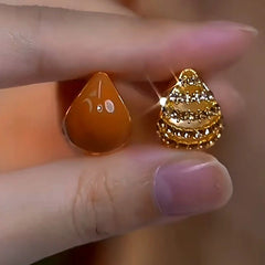 14K Gold-Plated Brown Diamond Double-Sided Basket Ear Buckle Earrings - elegant Double-Sided Hoops