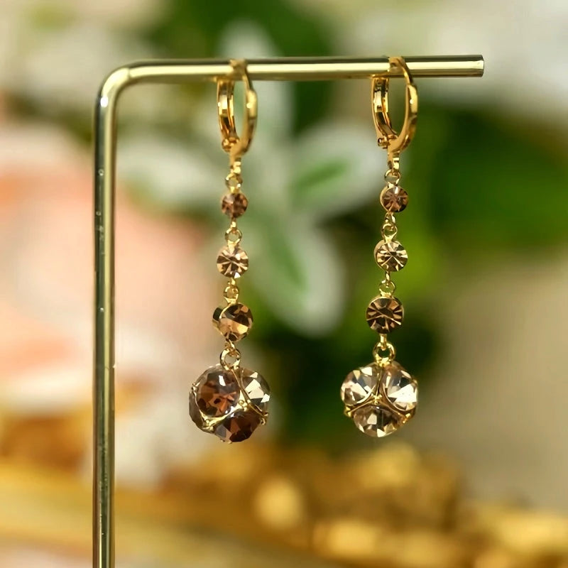 Close-up detail of the sparkling zircons and plating on the Brown Diamond Earrings