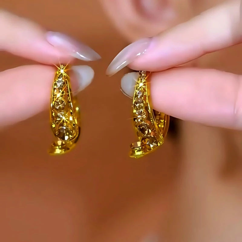 Close-up detail of the sparkling zircons and plating on the Front and Back Earrings